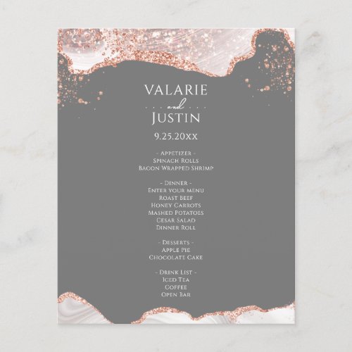 Agate White Rose Gold Budget Wedding Menu Flyer