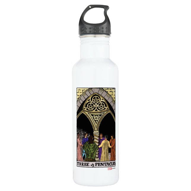 Agatha | Three of Pentacles Tarot Graphic Stainless Steel Water Bottle (Front)