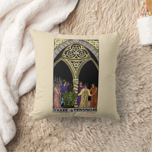 Agatha   Three of Pentacles Tarot Graphic Throw Pillow