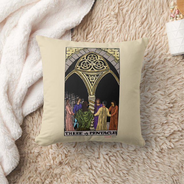 Agatha | Three of Pentacles Tarot Graphic Throw Pillow (Blanket)