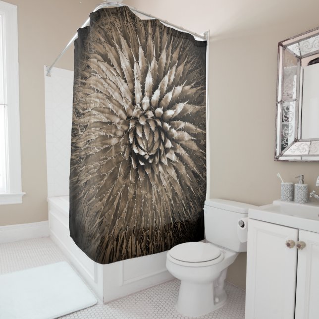 Agave Abstract Brown Sepia Shower Curtain (In Situ)