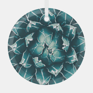 Agave cactus, abstract blue nature glass ornament