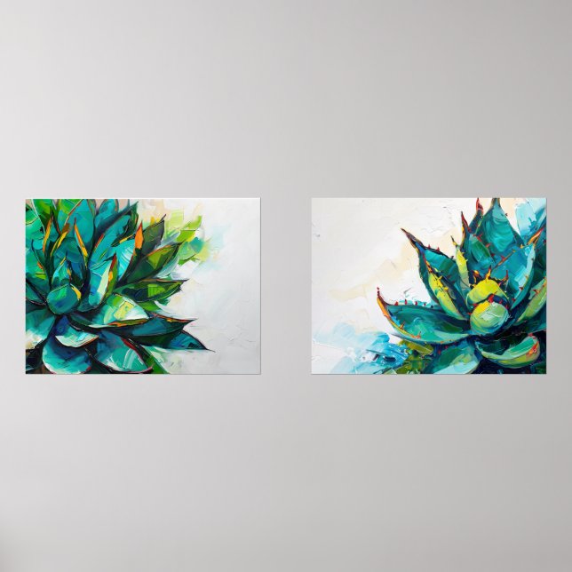 Agave Desert Paintings Art Plants Wall Art Sets (Front)