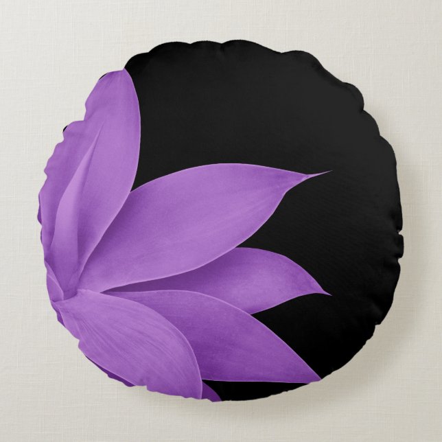 Agave Finesse #10 - Purple on Black Round Pillow (Front)
