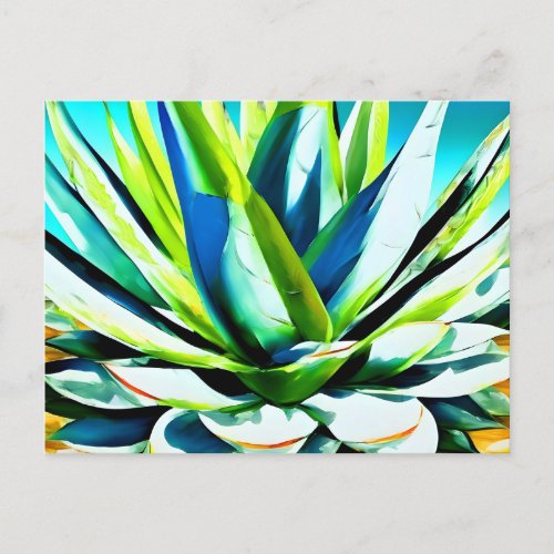 Agave green plant with blue sky postcard