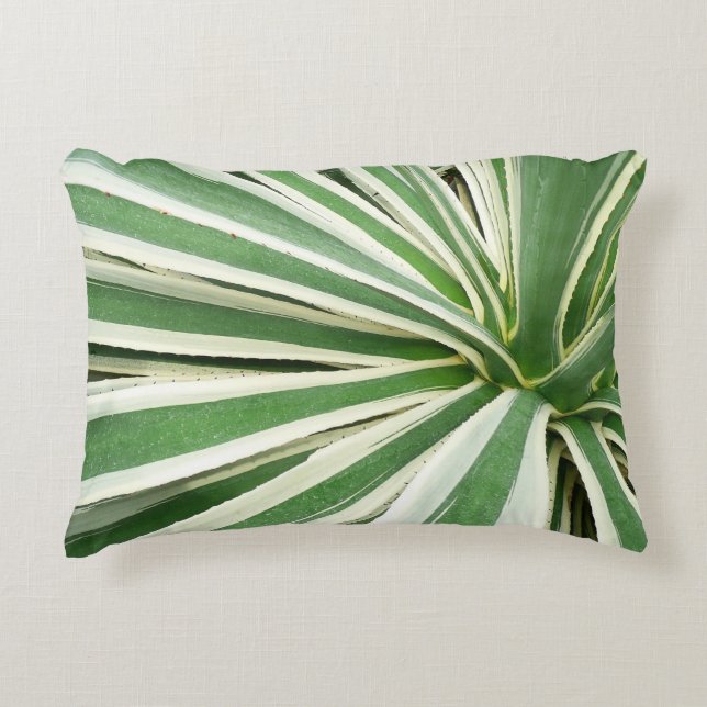 Agave Plant Green and White Striped Accent Pillow (Front)