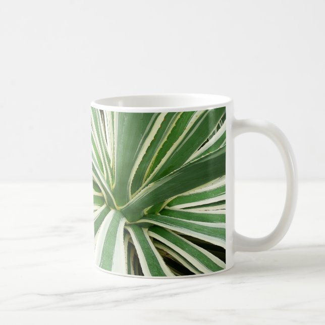 Agave Plant Green and White Striped Coffee Mug (Right)