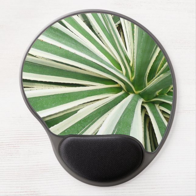 Agave Plant Green and White Striped Gel Mouse Pad (Front)