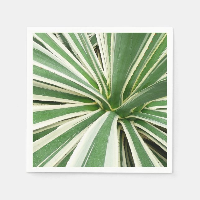 Agave Plant Green and White Striped Napkins (Front)