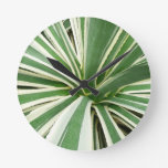Agave Plant Green and White Striped Round Clock