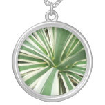Agave Plant Green and White Striped Silver Plated Necklace