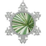 Agave Plant Green and White Striped Snowflake Pewter Christmas Ornament