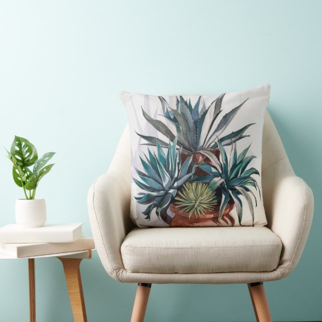 Agave Plants in a rustic terracotta Planter Throw Pillow (Chair)