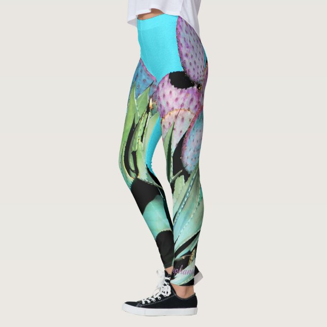 Agave, Purple Cactus, Turquoise, Personalized Name Leggings (Left)