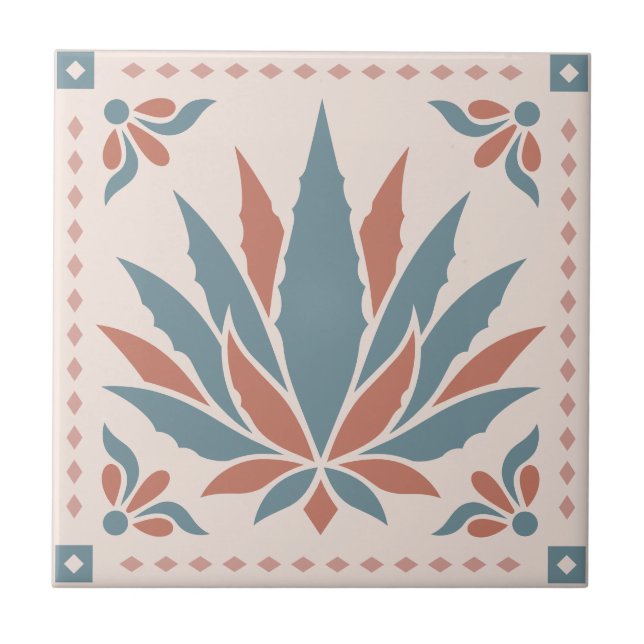 Agave - Southwest Folk Pattern Ceramic Tile (Front)