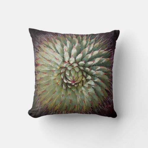 Agave Spikes Green with Purple Tips 16 Square Throw Pillow