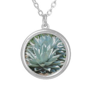 Agave Succulent Plant Cactus Green sage Silver Plated Necklace