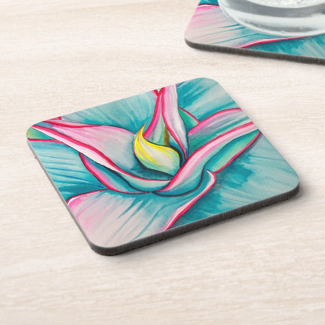 Agave succulent watercolor art  beverage coaster (Left Side)