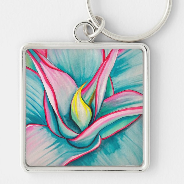 Agave succulent watercolor art  keychain (Front)