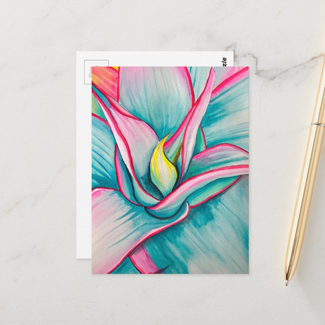 Agave succulent watercolor art  postcard (Front/Back In Situ)