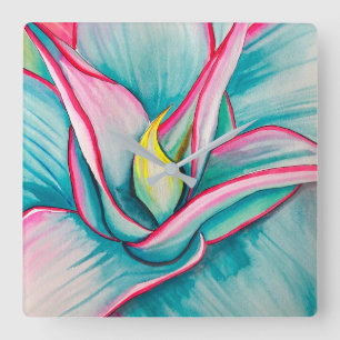 Agave watercolor succulent fine art square wall clock