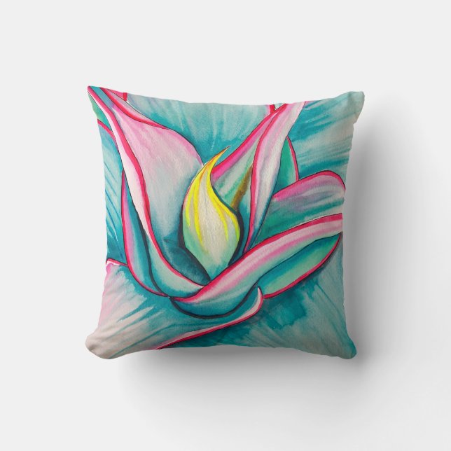 Agave watercolor succulent fine art throw pillow (Front)