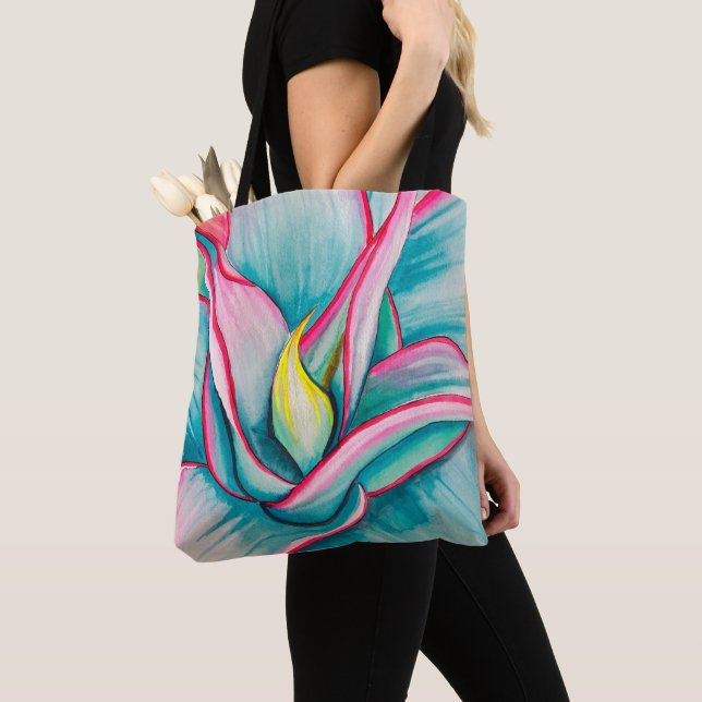 Agave watercolor succulent fine art tote bag (Close Up)
