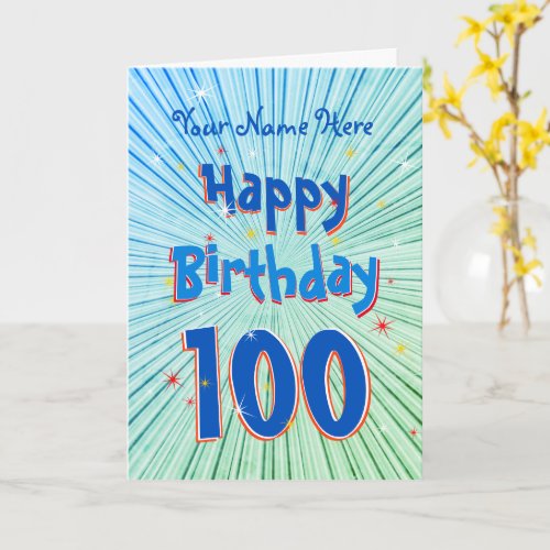 Age 100 Fun 3D Blue Chill editable 100th Birthday Card