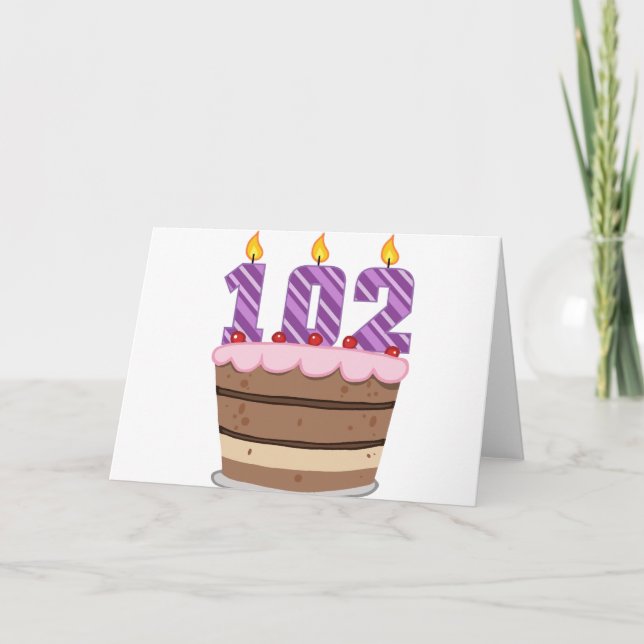 Age 102 on Birthday Cake Card (Front)