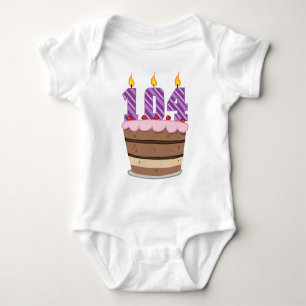 Age 104 on Birthday Cake Baby Bodysuit