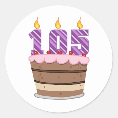 Age 105 on Birthday Cake Classic Round Sticker