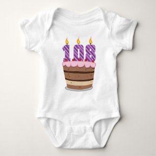 Age 108 on Birthday Cake Baby Bodysuit