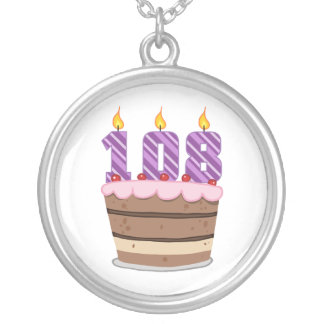 Age 108 on Birthday Cake Silver Plated Necklace