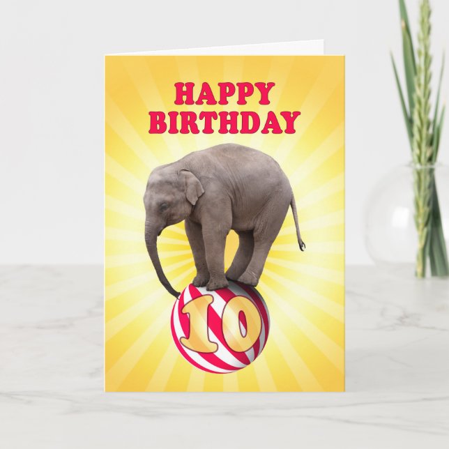 Age 10, a happy elephants birthday card (Front)