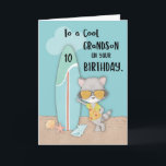 Age 10 Grandson Birthday Beach Funny Cool Raccoon  Card<br><div class="desc">Greet a happy 10th birthday to an ever-dearest grandson using this card. It is a well-known fact that he loves surfing, that is why this card will be perfect for him. On the front is a raccoon who also loves surfing like he does, Get him a copy of this today!...</div>