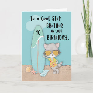 Age 10 Step Brother Birthday Beach Funny Raccon Card