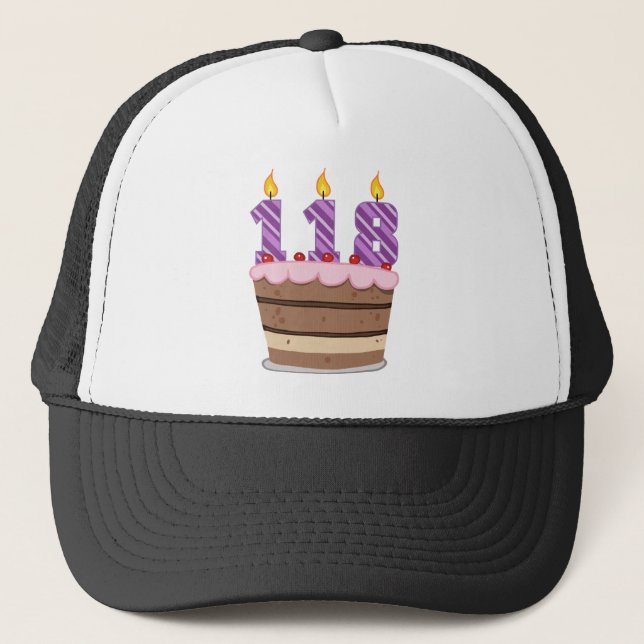 Age 118 on Birthday Cake Trucker Hat (Front)