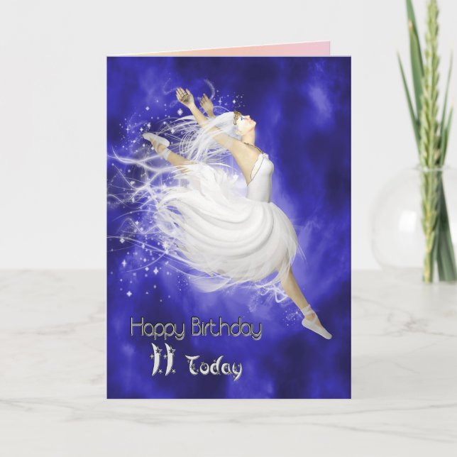 Age 11, leaping ballerina birthday card (Front)