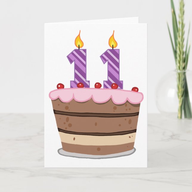 Age 11 on Birthday Cake Card (Front)