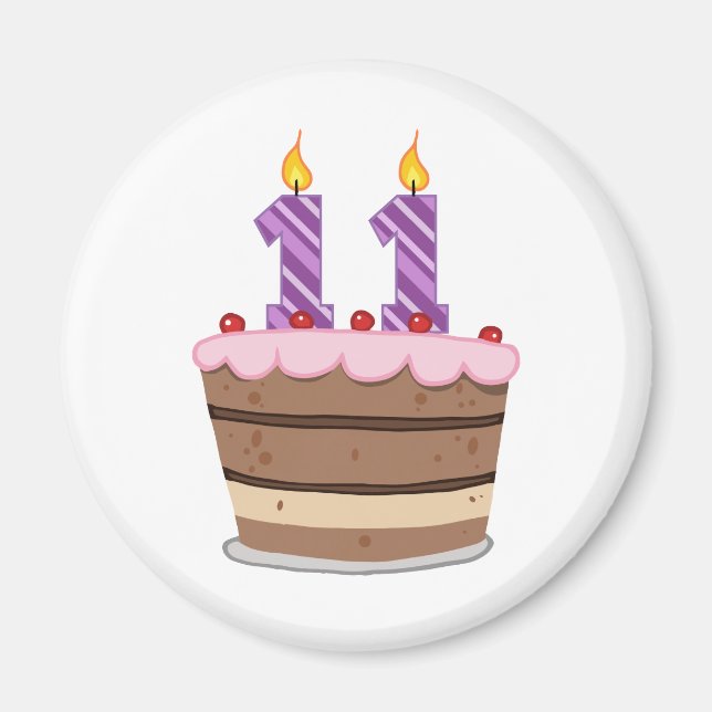 Age 11 on Birthday Cake Magnet (Front)