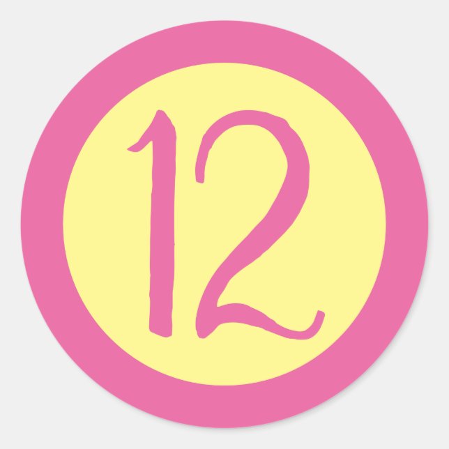 Age 12 Number Customizable Pink Text on Yellow Classic Round Sticker (Front)