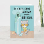 Age 13 Great Grandson Birthday Beach Funny Raccoon Card<br><div class="desc">When you see the front of this card, the cool raccoon will remind you of your cool and handsome great grandson who also loves the beach and surfing. But most importantly, this will definitely remind you that it will be his 13th birthday soon! So get him a copy of this...</div>