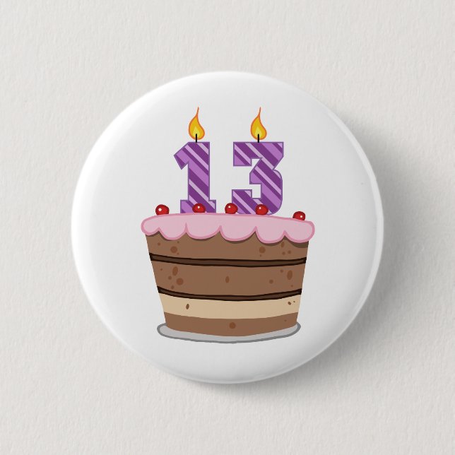 Age 13 on Birthday Cake Button (Front)