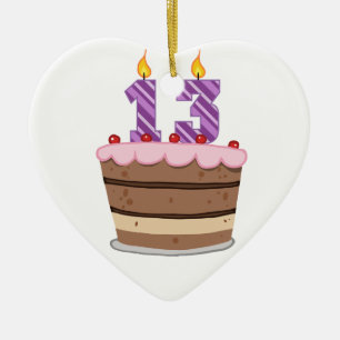 Age 13 on Birthday Cake Ceramic Ornament
