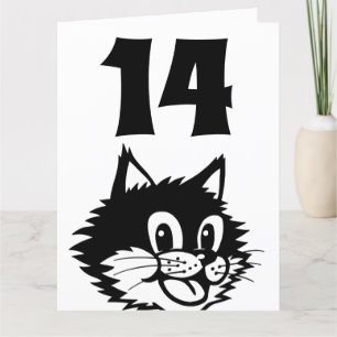 AGE 14 BIRTHDAY CAT CARD