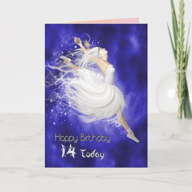 Age 14, leaping ballerina birthday card (Front)