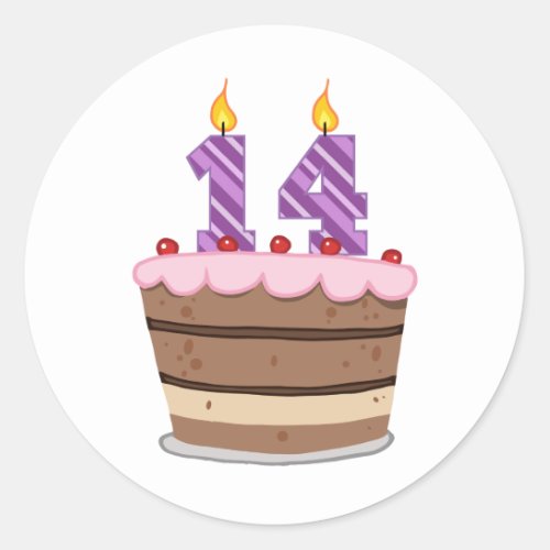 Age 14 on Birthday Cake Classic Round Sticker