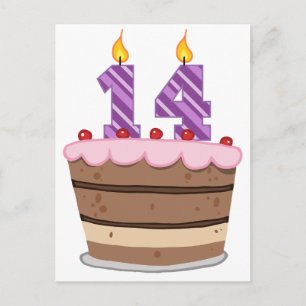 Age 14 on Birthday Cake Postcard