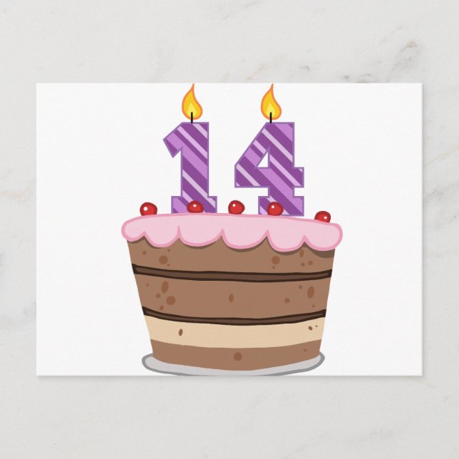 Age 14 on Birthday Cake Postcard (Front)