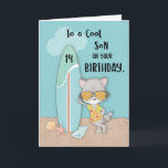 Age 14 Son Birthday Beach Funny Cool Raccoon  Card<br><div class="desc">It is the time of year again when your son will be celebrating his birthday. This year gift him with this card that is perfect for the season and the occasion. You will see a cool raccoon on the cover of this who seems to be inviting your son to join...</div>